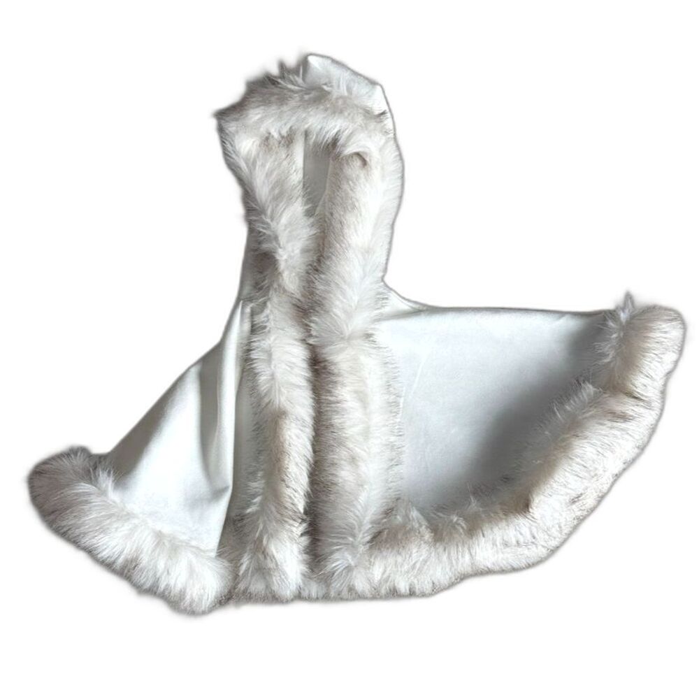Girls White Faux Fur Hooded Cape Winter Special Occasion Wedding Jacket 7Y